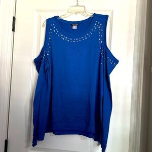 VENUS blue studded open shoulder top size 1X